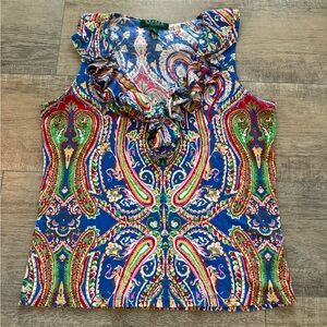 Ralph Lauren Blue Paisley Ruffle Blouse